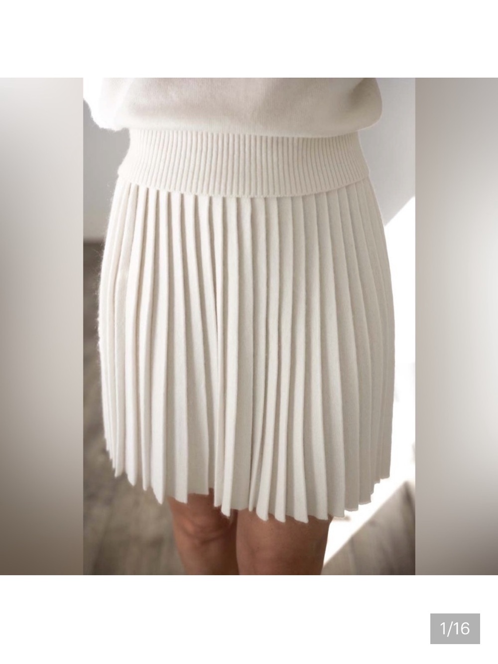 Pleated Knit Mini Skirt off white Wool, angora, cashmere